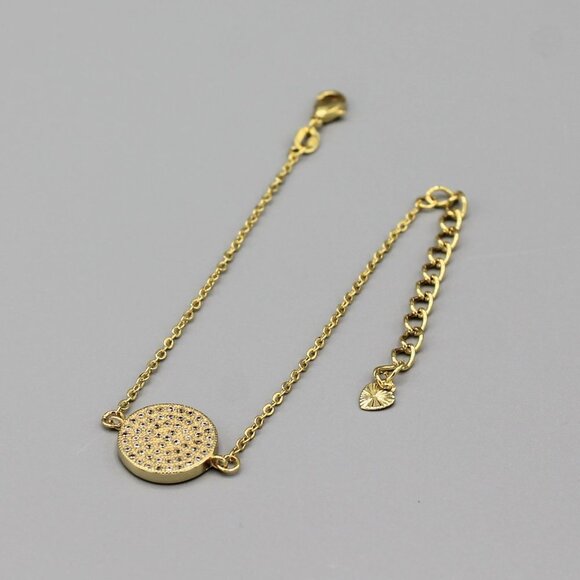 Jewelry bracelet round circle sparkly sparkle adjustable yellow gold tone new - Picture 5 of 5